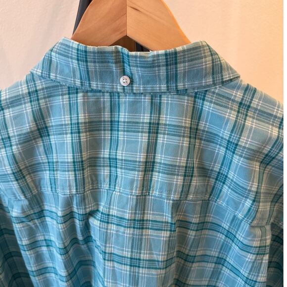 LL Bean Shirt Mens XXL Turquoise Plaid Long Sleeve Button Slightly Fitted Heavy - Picture 6 of 8